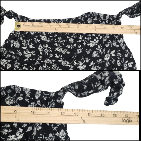 Black Drop Shoulder Dress Womens Small White Floral Tube Top Flowy Relaxed Comfy - Picture 7 of 8